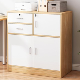 文件櫃 資料櫃 帶鎖儲物櫃 木質邊櫃 靠墻矮櫃 檔案櫃 收納櫃 辦公室櫃子, 【三抽兩格】暖白色60*34*59cm,1mm