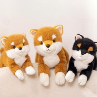 仿真柴犬娃娃，赤柴、黑柴，可愛豆豆眉玩偶，柴犬周邊禮物, 1個, 赤柴,小 35cm, 赤柴, 35cm