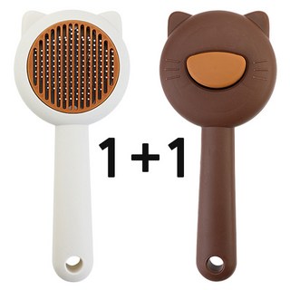 해피펫밀리 1+1 반려동물 원터치 브러쉬 강아지 고양이 겸용, 1세트, 화이트+브라운