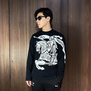 Burberry 長袖棉質上衣 戰馬Logo 黑色/深藍色 歐洲精品, 黑色,S