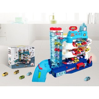 汽車軌道樂園 恐龍主題盤山公路 城市高速公路停車場 拼裝軌道車 兒童益智玩具, 城市停車場大廈(4層), 1個