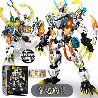 兼容樂高益智拼裝積木玩具機器人機甲 男孩子新款兒童生日禮物, 1個, 镭射彩盒】神虎双变机甲1352颗粒+武器