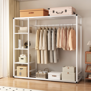 MOFINE 철제 스탠드 시스템 드레스룸 행거 수납행거 옷장행거 선반형, 화이트 대용량 시스템 행거