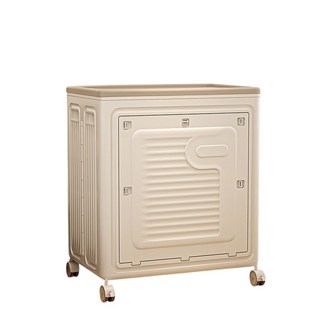 130L 大容量摺疊收納箱，附萬向輪, 雙面開蓋奶白色折疊收納箱-附輪, 1個