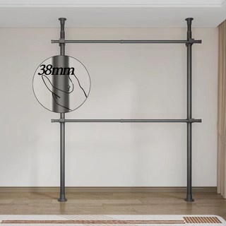 38mm 와이드 2단 행거 고정식 튼튼한 옷걸이 설치형 폭조절 2단 건조대, 블랙