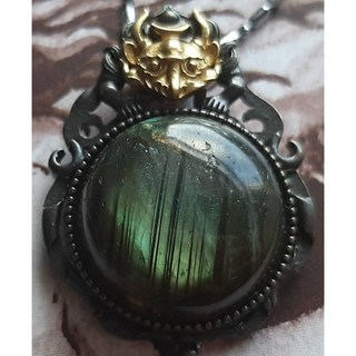 收藏級別 金綠眼 拉長石 避邪擋煞 合金仿古項鍊, 1個