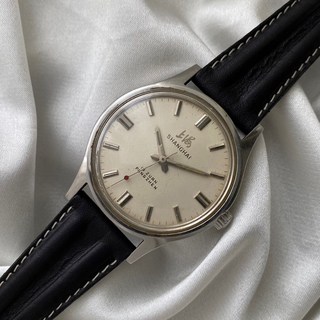 上海表 上海 上海表 老上海 手上鏈 機械錶 全新法國製皮錶帶 稀少 老物 古物 美品