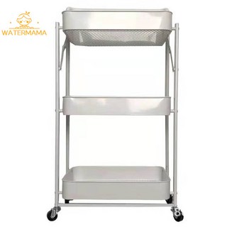 免安裝折疊置物架小手推車落地式廚房可移動多層收納架, 白色無扶手款