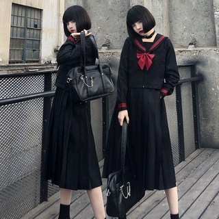 全店折扣 黑赤三本中間服黑色濃紺色水手服基礎款jk制服秋冬不良制服