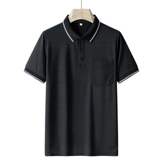 冰絲Polo衫 短袖 薄款 速乾 中老年 爸爸裝, 封面款-黑色（帶口袋 涼感款）,3XL（封面75-84普通75-87公斤