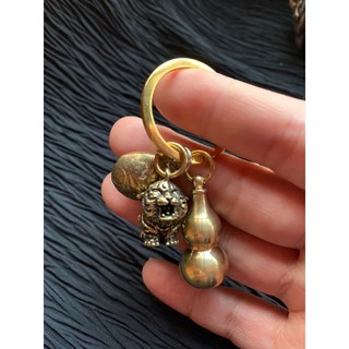 畫意坊 純黃銅萌虎虎爺銅鈴葫蘆鑰匙扣：內帶朱砂粉，辟邪保平安, 1個