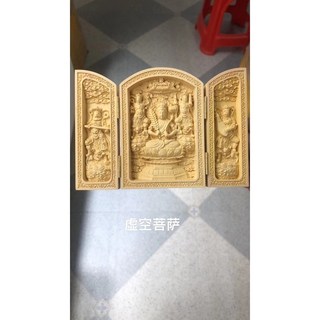 【熱銷新品】黃楊木雕刻家居擺件 中式擺件 隨身佛龕 佛像 觀音 菩薩 三清三開盒 清水祖師 三寶如來 木雕佛像, 虛空菩薩