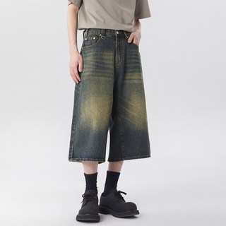 남성 루즈핏 9부 청바지 여름 데일리 와이드 스트레이트 팬츠 스타일리시한 캐주얼 데님 바지 트렌디한 외출용 편안한 착용감