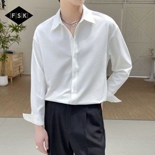FSK 男士長袖襯衫 素面 包扣設計