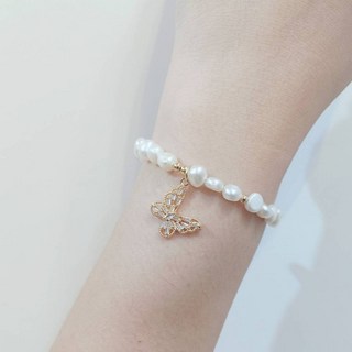 好運手鍊 巴洛克珍珠手鍊 小熊蝴蝶珍珠手鍊 可調式手鍊