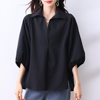 JIEVE 데일리 셔츠 여성셔츠오버핏 캐주얼 루즈핏 블랙 직장 정장 발팔 셔츠 블라우스 SZ052836