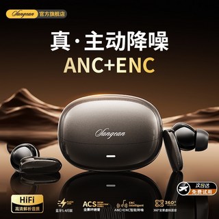 山进B01主动ANC降噪蓝牙耳机入耳式ENC高音长质续航游戏运动学生, 石墨黑官方正品 佩戴舒适 不漏音,沉浸式杜比音效 ANC主动降噪 增强续航