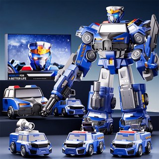 laderive 변신로봇 장난감 자력 융합 다섯 대 차량형 로봇, 파란색, 1개