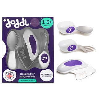 英國 doddl 兒童學習餐具 人體工學 嬰幼兒學習餐具 嬰兒學習餐具 收納盒 餐具 湯匙 叉子 二件組 三件組, 學習餐具3件組-藍莓紫 / 0163, 叉子、湯匙, 1個