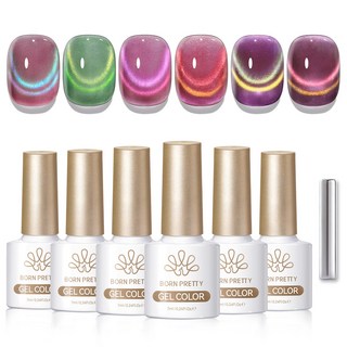 BORN PRETTY 오로라 캣아이 젤 세트 아이스 투명 글리터 반딧불이 젤네일 그라데이션 컬러 고광택 선명표현 6종 구성, 6개, 7g, Firefly glow