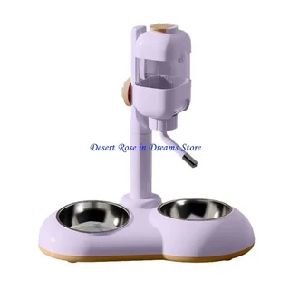 B46F 애완 동물 수유물 및 워터 푸드 컨테이너 보울 2 in 1 먹이 공급, 01 빠른, 02 for Purple