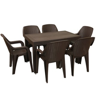 지오리빙 국산 라탄테이블 74120 창신 라탄팔걸이의자 세트 야외용 테이블의자, 6인세트, 브라운