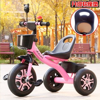 Aikuma 兒童三輪車 適合2-6歲兒童 附推桿與收納籃, 粉色高檔發泡輪 皮革軟座, 1個