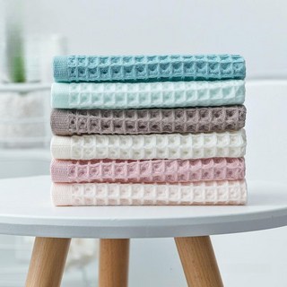 *純棉輕薄速幹華夫格毛巾成人男女柔軟吸水紗布洗臉方巾不掉毛, 湖藍,34*34, 1個