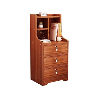 多功能三層抽屜床頭櫃附開放式置物架，臥室收納櫃，簡約床邊櫃, 古檀木色, 1件