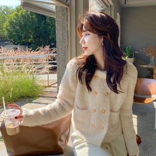 小香風軟糯針織開衫外套 (米白)