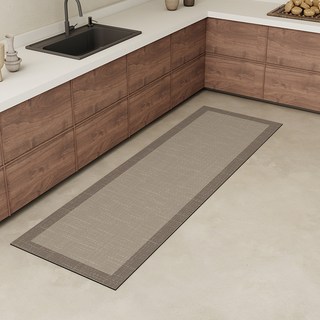 廚房地墊 防水地墊 防油地毯 防汙腳墊 家用地毯 可擦免洗地墊 防滑墊 長條皮革地毯 易打理地毯, PU亞麻深灰,45*120, 1個