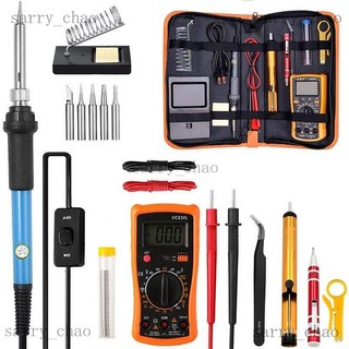 60W電烙鐵調溫套裝家用工具萬用錶電子維修學生焊接焊錫電焊, 1個, 60W電烙鐵+萬用錶,歐規插頭