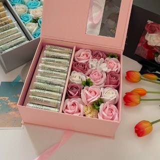 용돈이벤트선물1단 돈 현금 폭탄 벼락 용돈 박스 꽃, 스카이블루 용돈박스, 1개