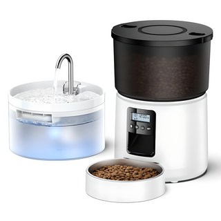 로제코 반려동물 자동 급식기 3L + 급수기 2L 세트, 화이트, 1세트