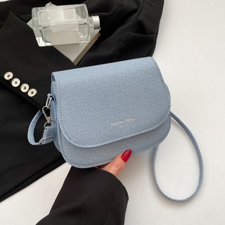 可愛簡約包包女新款潮韓版馬鞍包質感森系斜挎小包百搭單肩包, 藍色