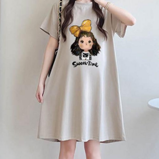 러블리 루즈핏 소녀프린트 반팔원피스 여성 임산부_WFHH2DS