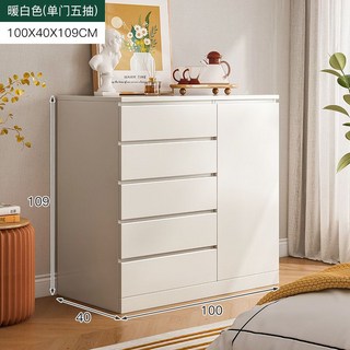 SPPZ 簡約現代風多層抽屜斗櫃，臥室客廳收納櫃，床尾置物櫃，五斗櫃，小立櫃，層櫃，抽屜櫃，衣櫃, 【單門五抽】暖白100x40x109