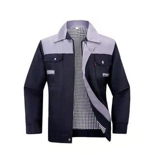 工作服套裝男定製長袖春秋季勞保服加厚耐磨汽修工人廠地車間上衣 工作外套 機能外套 勞保外套 男生外套 工作套裝, 上藍下灰色上衣,S-4XL 下单时请备注尺码, 1個