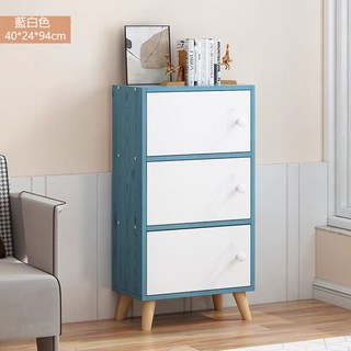 E家工廠 北歐風三層收納櫃 客廳置物儲藏書櫃 80x30x101cm, 245-收納櫃3格24帶腿（藍白色）