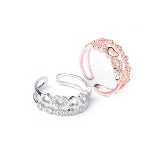 韓版微鑲鑽雙層愛心開口戒指 (防過敏)