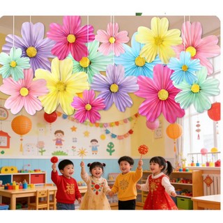 DIY懸掛式紙花裝飾 摺扇花派對佈置 幼稚園教室裝飾 18入, 彩色