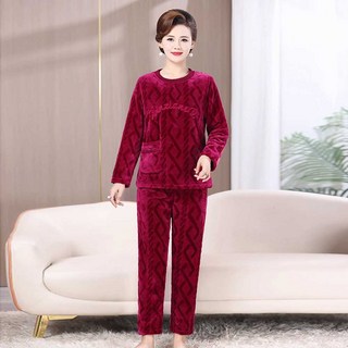 할머니 겨울 파자마 실내복 어르신 기모 제품 중년 엄마 잠옷, 1개, 3. 3XL (115-130근) 레드