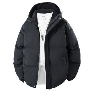 冬季男士休閒保暖連帽棉服 加絨加厚純色棉襖 百搭短款麵包服夾克外套