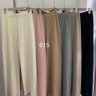 AOKADA 여성 와이드 니트 팬츠 하이웨스트 플리츠 슬랙스 가을 바지