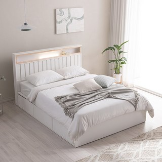 [삼익가구]히노 편백 LED조명 빅수납 침대(7존 독립K), 화이트