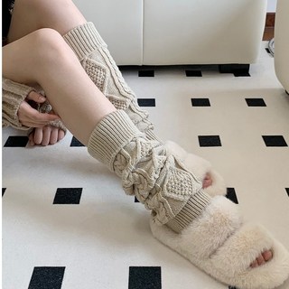 夢欲 麻花襪套 女款秋冬保暖針織羊毛翻邊小腿套堆堆襪