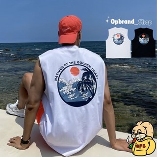 【OPB】韓國熱銷浮世繪寬肩背心 韓版夕陽海浪夏日海灘無袖上衣