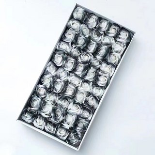 三層仿真香皂玫瑰花束，手工精製，久不凋謝，浪漫外觀，適用交換禮物, 碎冰黑玫瑰花頭一盒50朵 送花杆, 1個