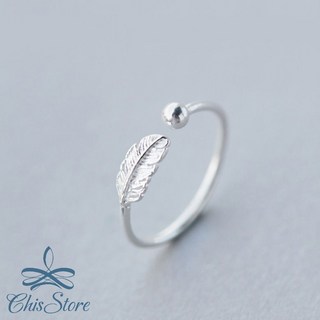 CHISSTORE【葉片圓珠戒指】韓國 樹葉 葉子 不對稱 珠珠 開口戒指 可調式 抗敏 防過敏戒指 S925 純銀戒指