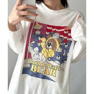 비토샵 여성 버블 베어 프린팅 롱슬리브 박스 라운드 긴팔티
